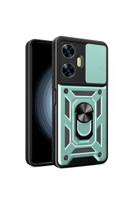 Newface Realme C55 Kılıf Pars Lens Yüzüklü Silikon - Yeşil (K0) Newface Realme C55 Kılıf Pars Lens Yüzüklü Silikon - Yeşil (K0)
