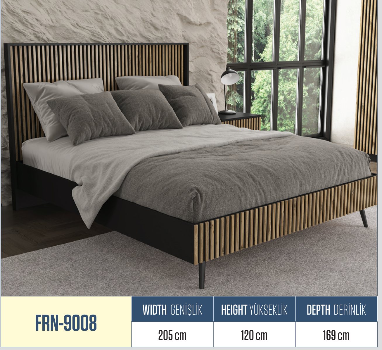 Zebra Çift Kişilik Yatak Atlantik Çam 205CMx120CMx169CM